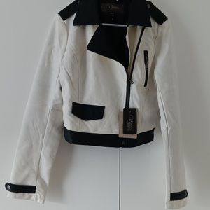 Vegan leather bike Jacket in black and white size M/M